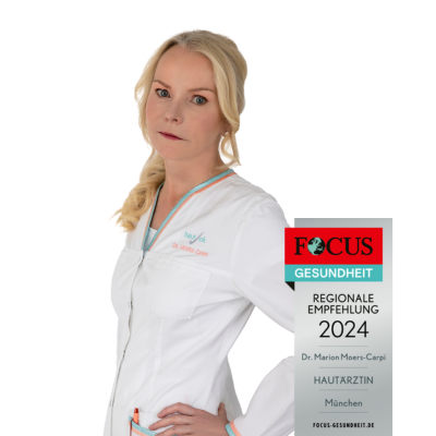 FOCUS-Empfehlungssiegel 2024 Hautärztin Dr. Marion Moers Carpi aus München